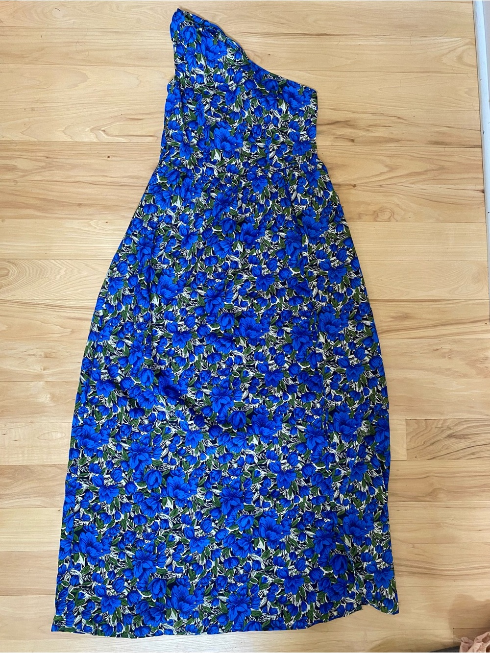 Floral One Shoulder Maxi Dress Blue & Green Summer Wedding Guest Dress Small